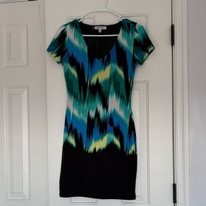 Jennifer Lopez Blue and Green Mini Body Con Dress size xs